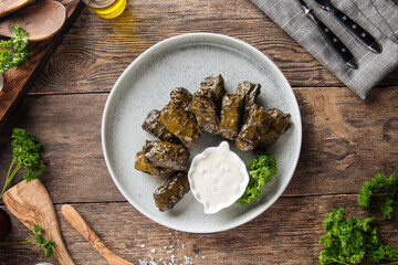 Georgian stuffed grape leaves dish dolma