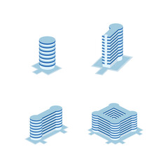 circular tower industrial building set- tower, apartment, urban constructions, city scape - 3d isometric building isolated on white