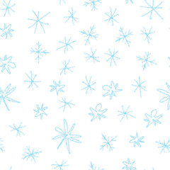 Hand Drawn blue Snowflakes Christmas Seamless Patt