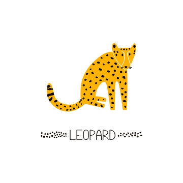 Cartoon leopard in flat style. Vector animal illustration on white background for kids textile, children room decoration
