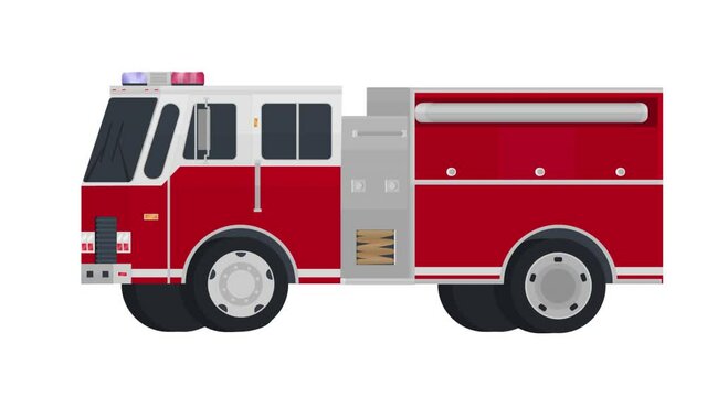 Fire engine. Animation of a red fire truck, alpha channel enabled. Cartoon