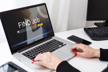 job search concept, find your career, woman looking at online website