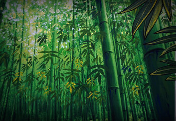 Art Oil painting Fine art color Sacred bamboo grove