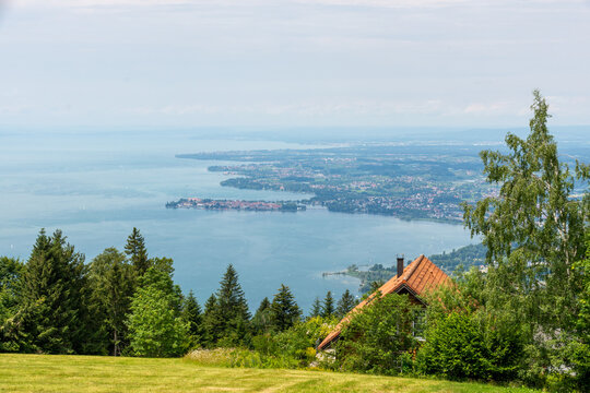 View of Lake Constance from mountain Pfaender, Bregenz, Austria
