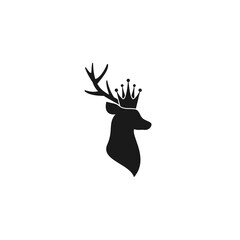 Black silhouette of deer head with antlers and royal crown.