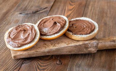 Slices of bread with chocolate paste