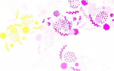 Light Pink, Yellow vector doodle pattern with flowers, roses.