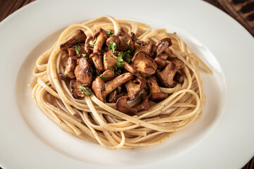 Pasta with fried chanterelles