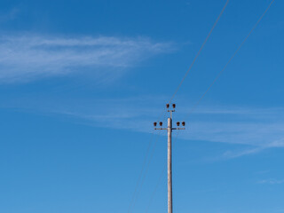 electric pole on a blue sky