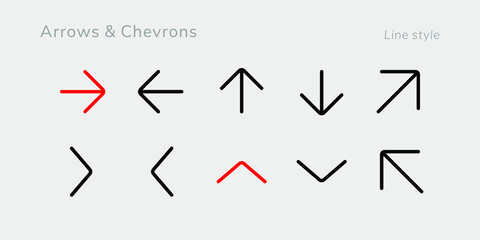 A set of nifty outline arrow and chevron icons for web or app interface and presentation projects