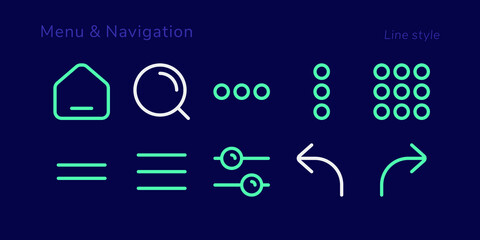 A set of nifty outline menu and navigation icons for web or app interface and presentation projects