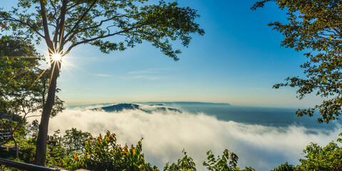 Cliff views, mountains, white mist, at Pha Mor E Daeng National Park, Sisaket Province, Thailand. © Sun Image