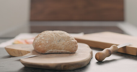 ciabatta to make sandwich on wood board