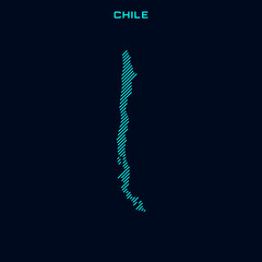 Chile Striped Map Vector Design Template On Blue Background