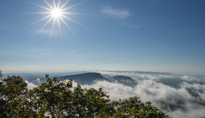 The white mist covered the mountain, the white light from the sun. At Pha Mor E Daeng National...