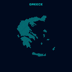 Greece Striped Map Vector Design Template On Blue Background