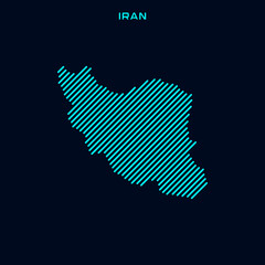Iran Striped Map Vector Design Template On Blue Background