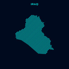 Iraq Striped Map Vector Design Template On Blue Background