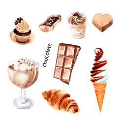 watercolor drawings of products - dishes with chocolate