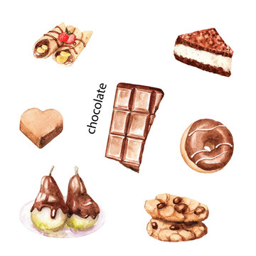 watercolor drawings of products - dishes with chocolate