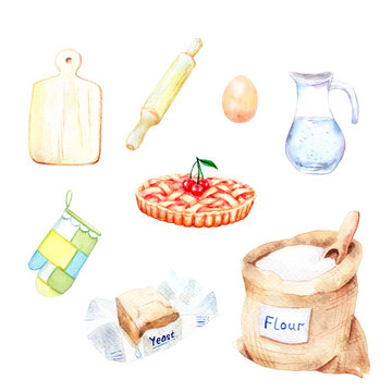 watercolor drawings of food - all you need for cooking pie