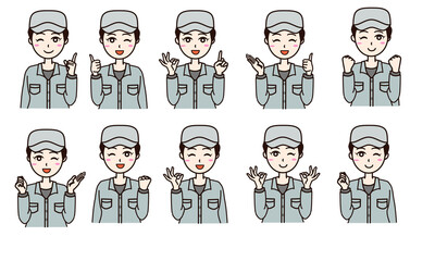 Woman business work clothes half, various smile set