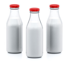 Milk bottles isolated on white background. 3D illustration
