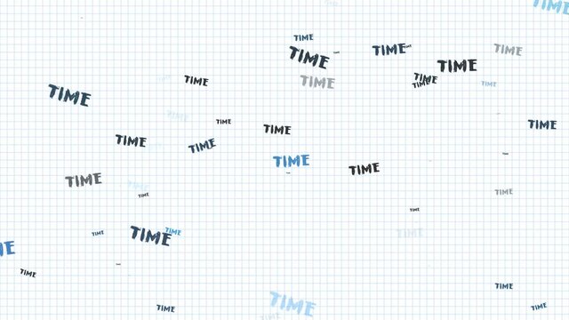 Time, grunge text flying randomly.Text written with a brush by hand.