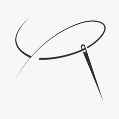 Needle with thread isolated on gray background. Vector illustration tailor logo. Fashion icon element.