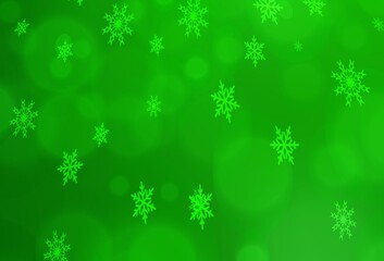 Light Green vector background with xmas snowflakes. Snow on blurred abstract background with gradient. New year design for your ad, poster, banner.
