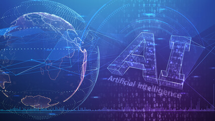 AI artificial intelligence digital network computer technology 3D illustration background.