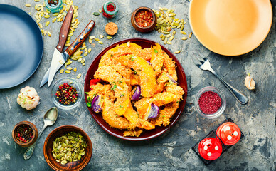 Slices of baked orange pumpkin