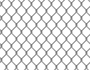 Seamless metal wire chain link fence, vector background pattern.