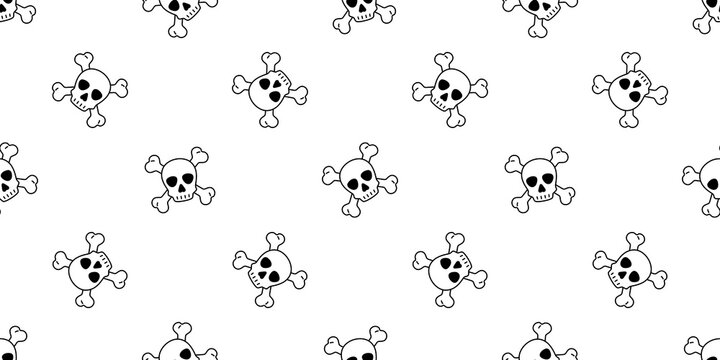 skull Halloween seamless pattern crossbones pirate vector symbol ghost scarf isolated repeat wallpaper tile background cartoon doodle illustration white design