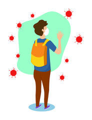 School boy student with face mask safe from coronavirus covid 19, Education in coronavirus concept, Vector