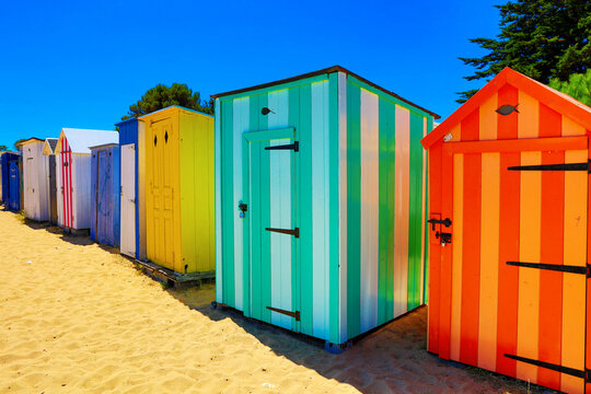 colorful beach huts on the beach- Ile d'Oleron