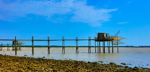 Wooden fishing hut on an elevated walkway- Charente Maritime