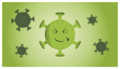 Green angry grainy virus. Coronavirus COvid 19 illustration