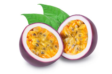 passion fruits half isolated on white background. maracuya with clipping path and full depth of field