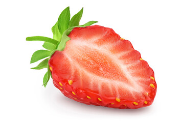Strawberry half isolated on white background. Fresh berry with full depth of field