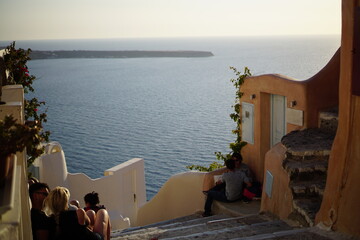 Sunset view from the street in santorini island, Greece, Europe