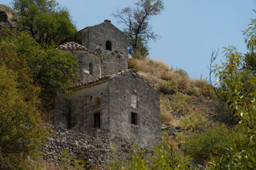Fototapeta premium Remains of Byzantine city and medieval chapel in Paleochora the Old Town of Aegina, Greece