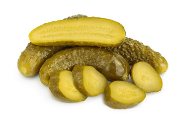 Marinated pickled cucumber isolated on white background with clipping path and full depth of field