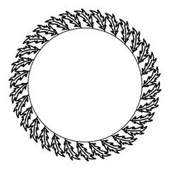 Hand-drawn cute wreath with leaves for text on white background. Branches leaf sunburst in vintage style to wedding invitation greeting card clothing. Illustration circle frame layout with copyspace. 