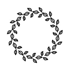 Autumn Laurel Wreath Black and White Raster illustration. Floral tribal design elements. Perfect for wedding invitations, greeting cards, blogs, logos, prints postcards art page. Layout with copyspace