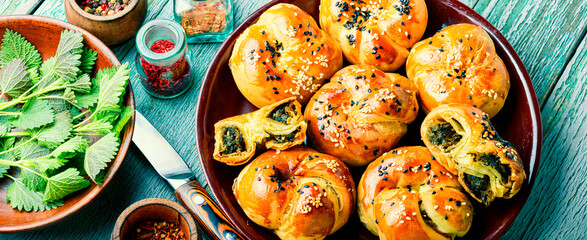 Homemade buns with nettles.
