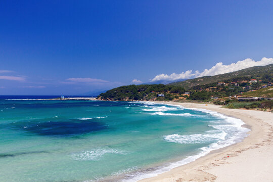 Beach Mesakti, very close to Armenistis town, in northern part of Ikaria (or Icaria) island, in Aegean sea, Greece, Europe