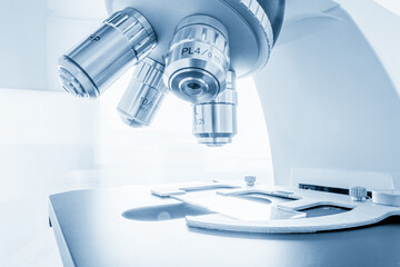 laboratory, microscope for chemistry biology test samples, examining liquid and medical equipment