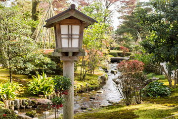 Kanazawa, Japan. Kenroku-en, an old garden, and one of the Three Great Gardens of Japan (Nihon Sanmeien), during autumn