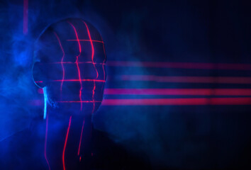 Concept Identify Illuminate Face Scan Red Laser. Biometric Futuristic Facial Recognition Scanning